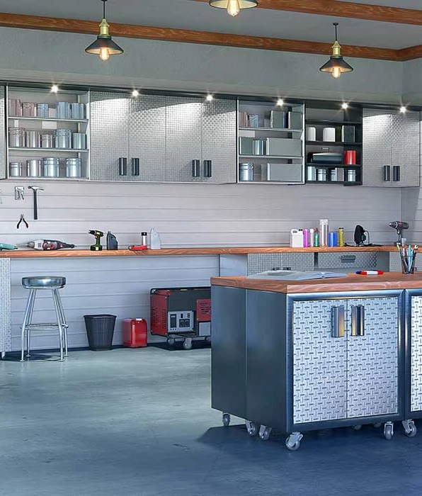 Garage med arbetsbänk och förvaring, inspirationsbild ur katalogen